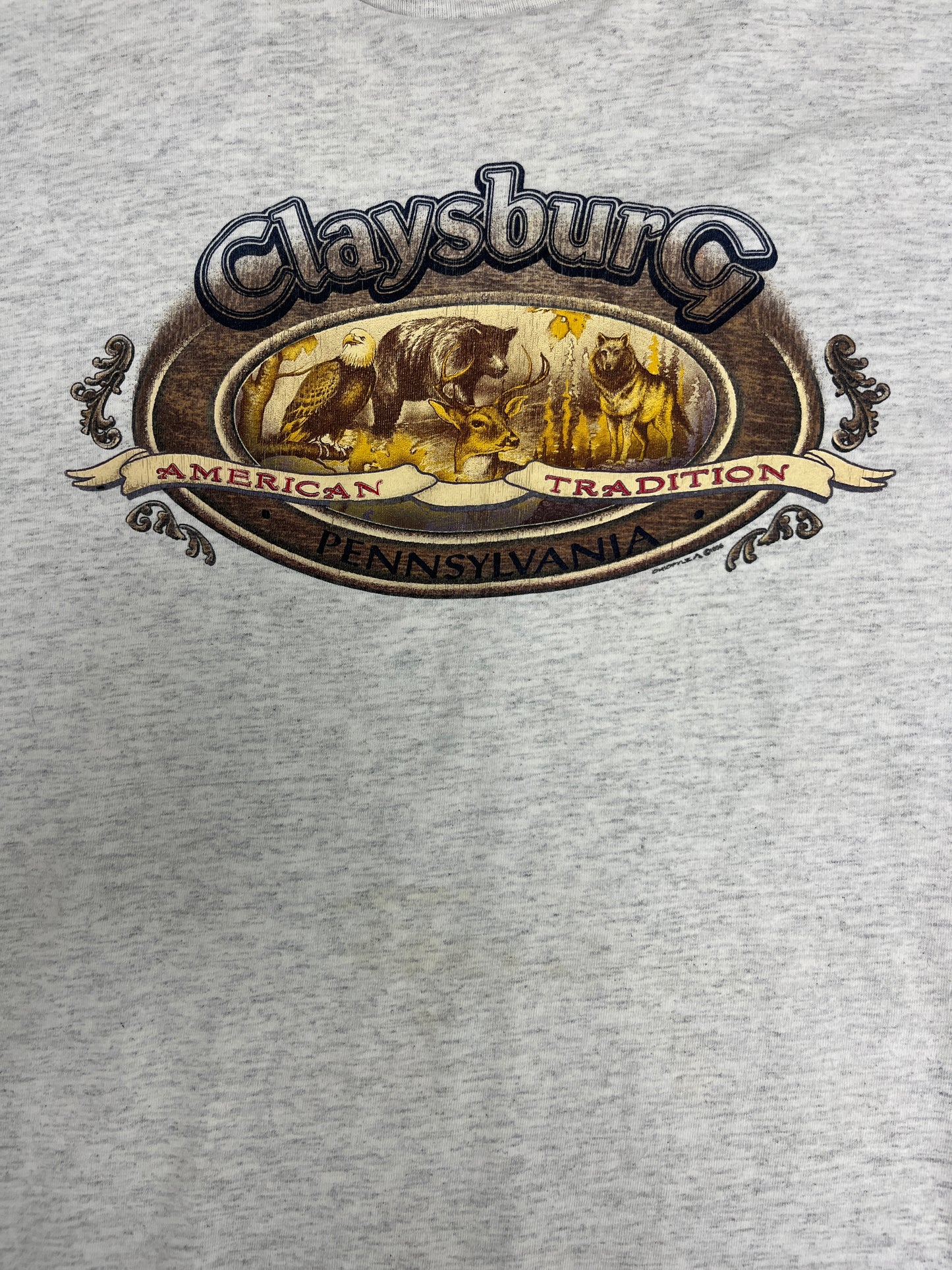 Claysburg, Pennsylvania Graphic Tee | Size X-Large | Vintage 1990s Single Stitch Layered Grey T-Shirt |