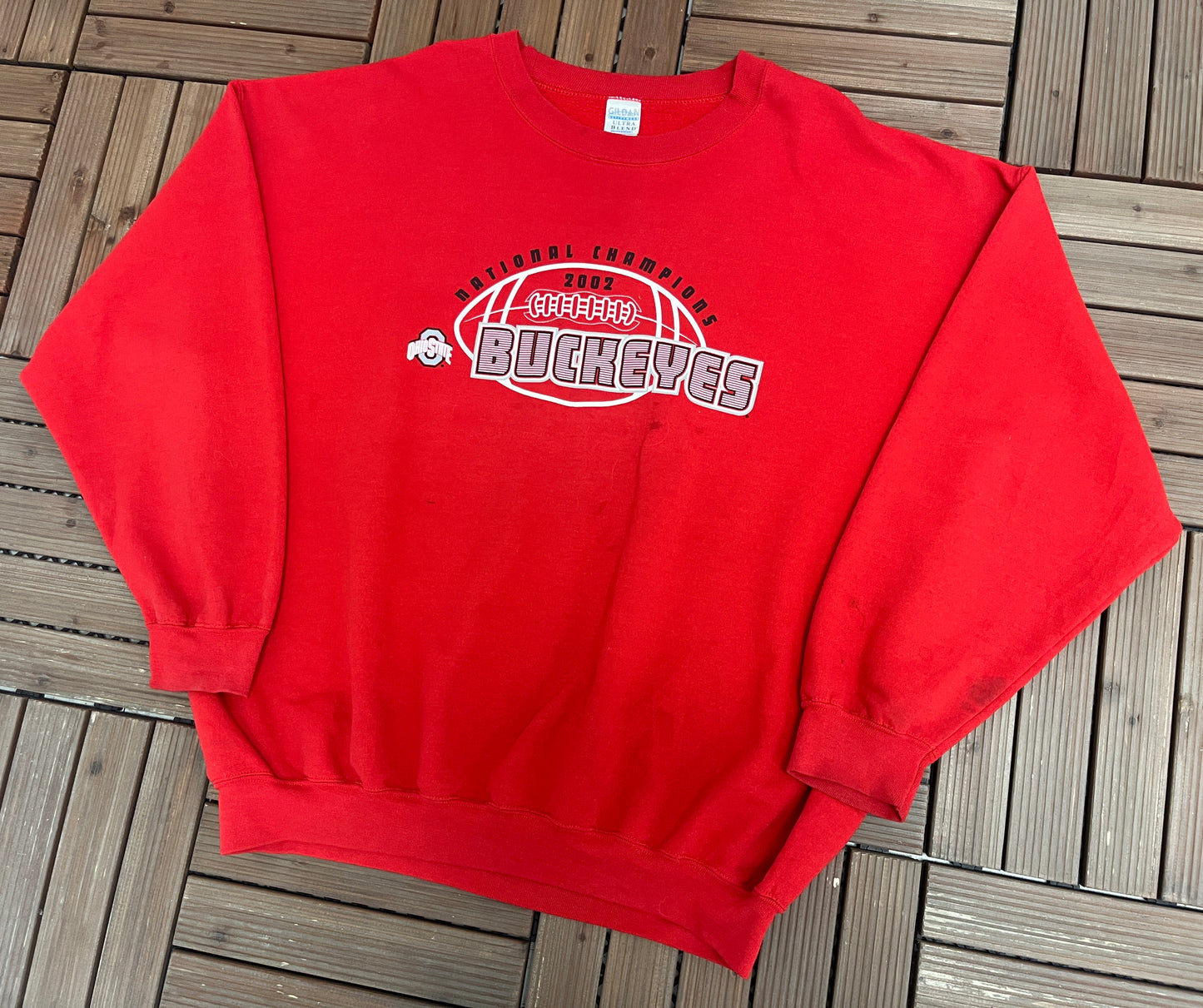 Ohio State Buckeyes 2002 National Champions Graphic Crewneck | Size XX-Large | Vintage 2000s College Football Red Sweater |