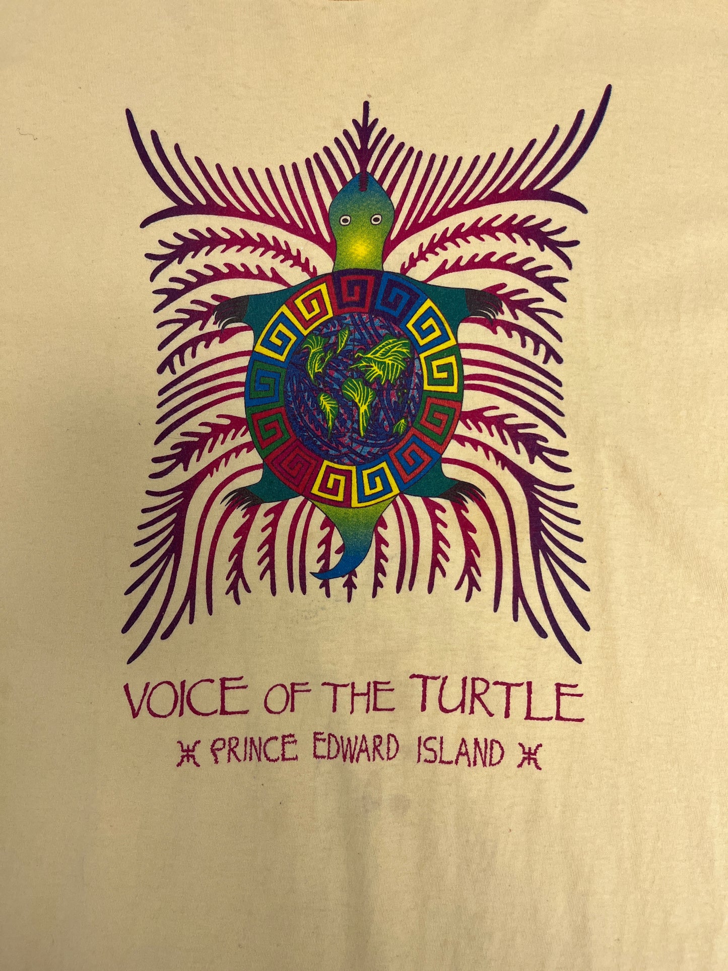 Voice of the Turtle, Prince Edward Island Graphic Tee | Size Large | Vintage 1990s Single Stitch Tourist Yellow T-Shirt |