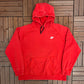 Nike Small Embroidered Swoosh Graphic Hoodie | Size XX-Large | Vintage 2000s Red Branded Swoosh Sweatshirt |