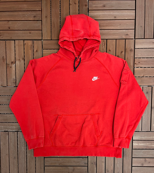 Nike Small Embroidered Swoosh Graphic Hoodie | Size XX-Large | Vintage 2000s Red Branded Swoosh Sweatshirt |