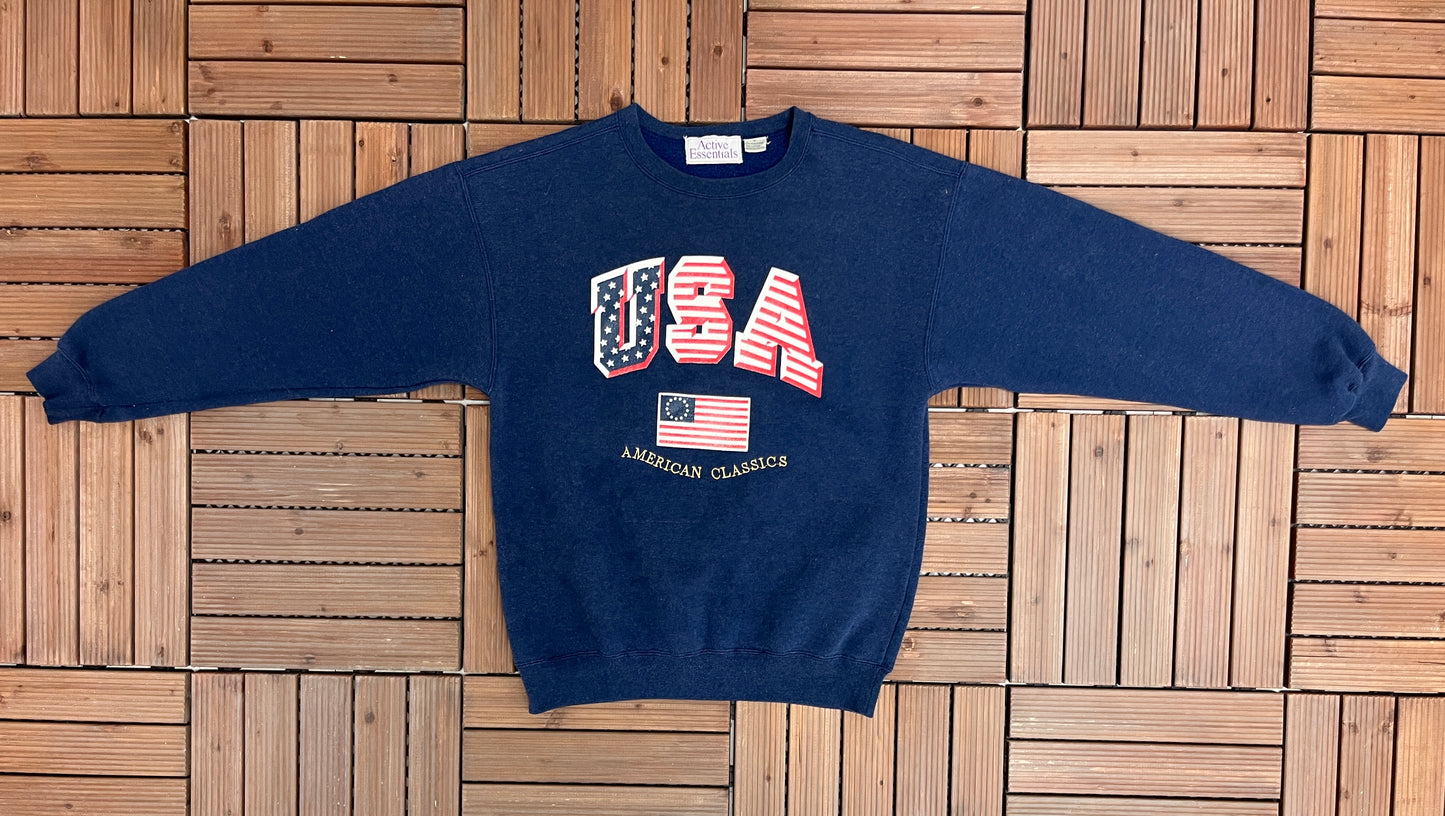 USA American Classics Graphic Crewneck | Size Small | Vintage 2000s Promotional Tourist Blue Sweater | Free Shipping to USA |