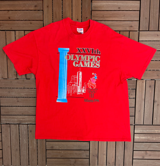 Atlanta Olympics 1996 Graphic Tee | Size XX-Large | Vintage 1990s Red Single Stitch T-Shirt | Made in USA |