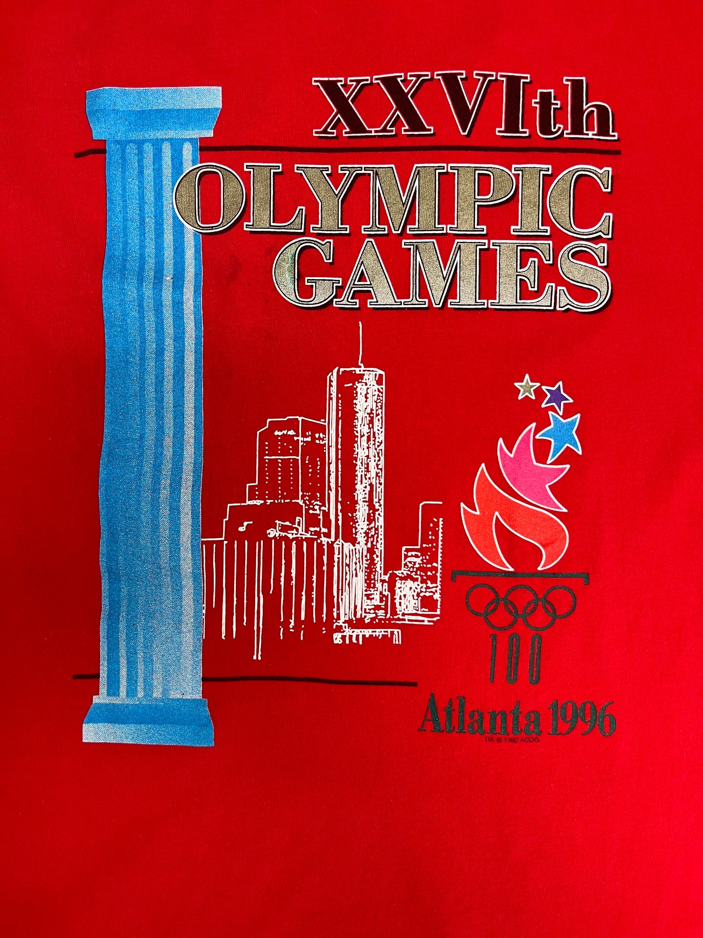 Atlanta Olympics 1996 Graphic Tee | Size XX-Large | Vintage 1990s Red Single Stitch T-Shirt | Made in USA |