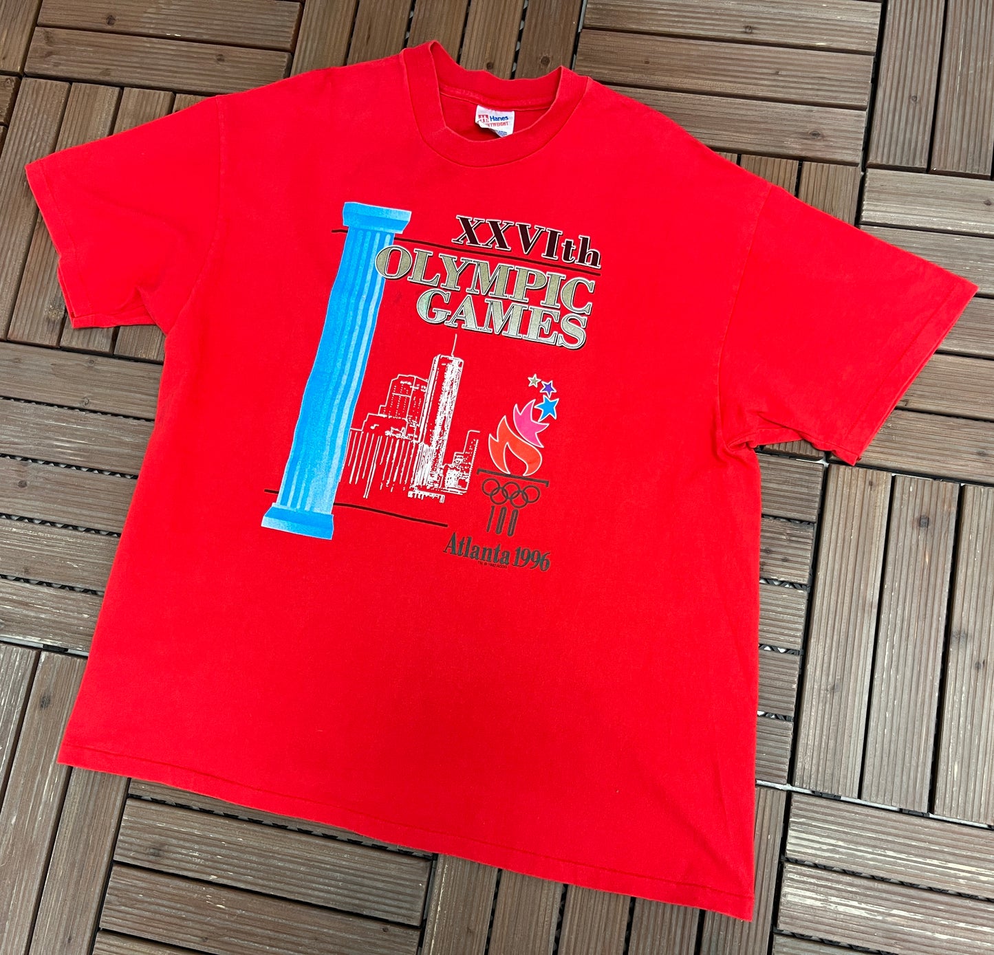 Atlanta Olympics 1996 Graphic Tee | Size XX-Large | Vintage 1990s Red Single Stitch T-Shirt | Made in USA |