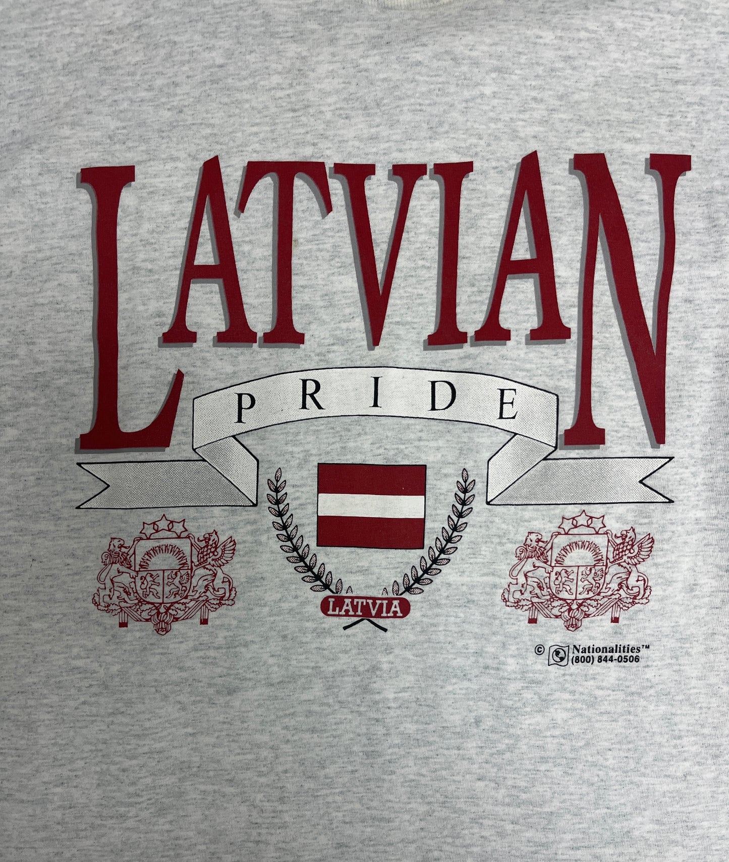 Latvian Pride Graphic Tee | Size Large | Vintage 1990s Single Stitch Grey T-Shirt | Made in USA |