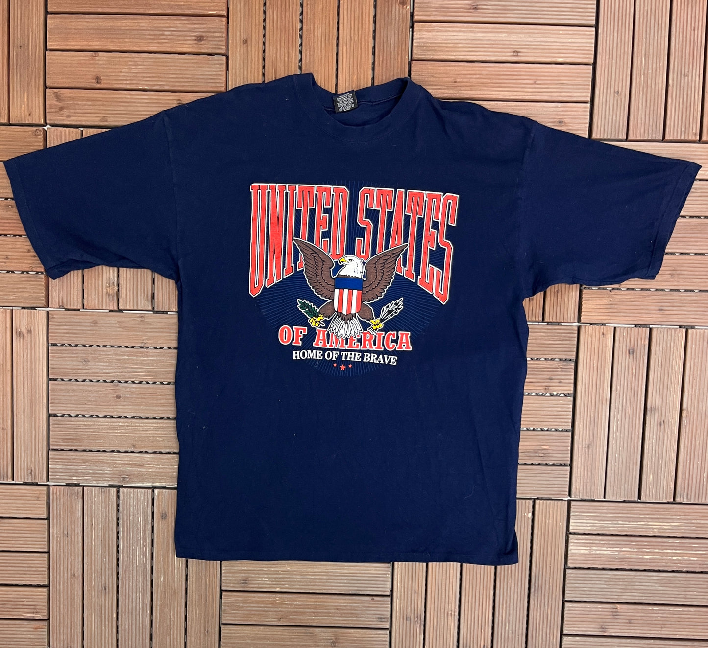 United States of America Home Of The Brave Graphic Tee | Size X-Large | Vintage 1990s Tourist Blue T-Shirt |