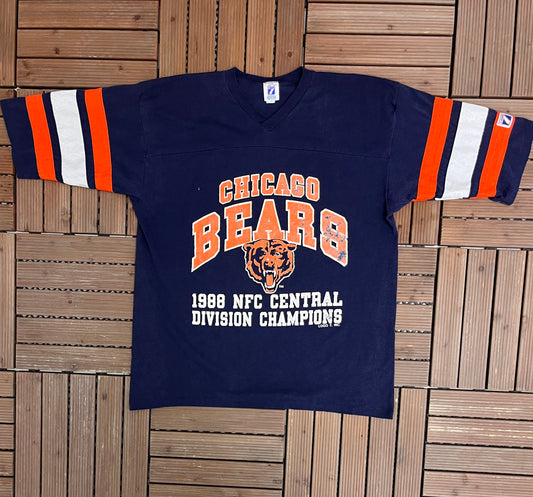 Chicago Bears Division Champions 1988 Graphic Tee | Size X-Large | Vintage 1980s NFL Football Blue T-Shirt |