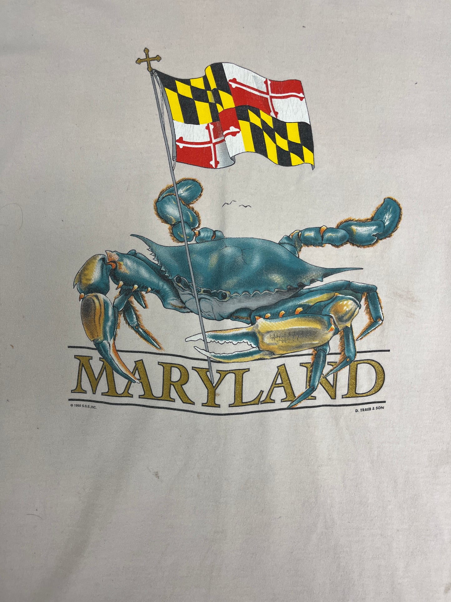 Maryland State Flag Graphic Tee | Size X-Large | Vintage 1990s Made in USA Beige T-Shirt |