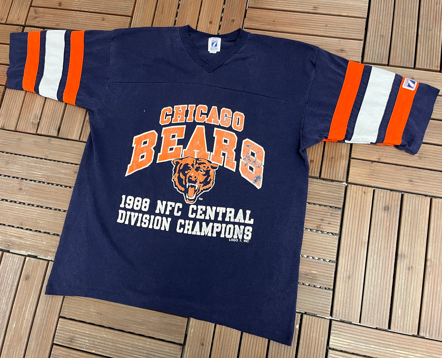 Chicago Bears Division Champions 1988 Graphic Tee | Size X-Large | Vintage 1980s NFL Football Blue T-Shirt |