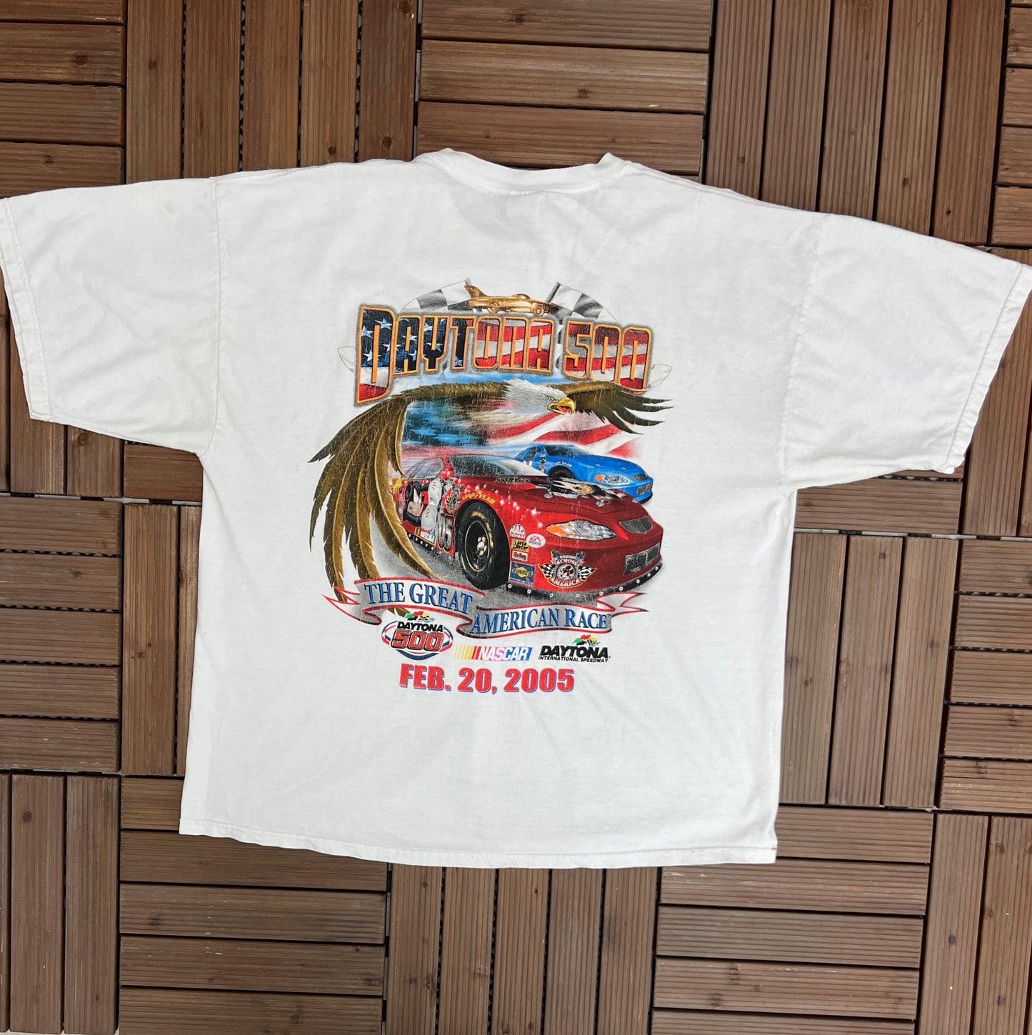 Daytona 500 The Great American Race NASCAR Racing Graphic Tee | Size XX-Large | Vintage 2000s Racing White T-Shirt | Free Shipping to USA |