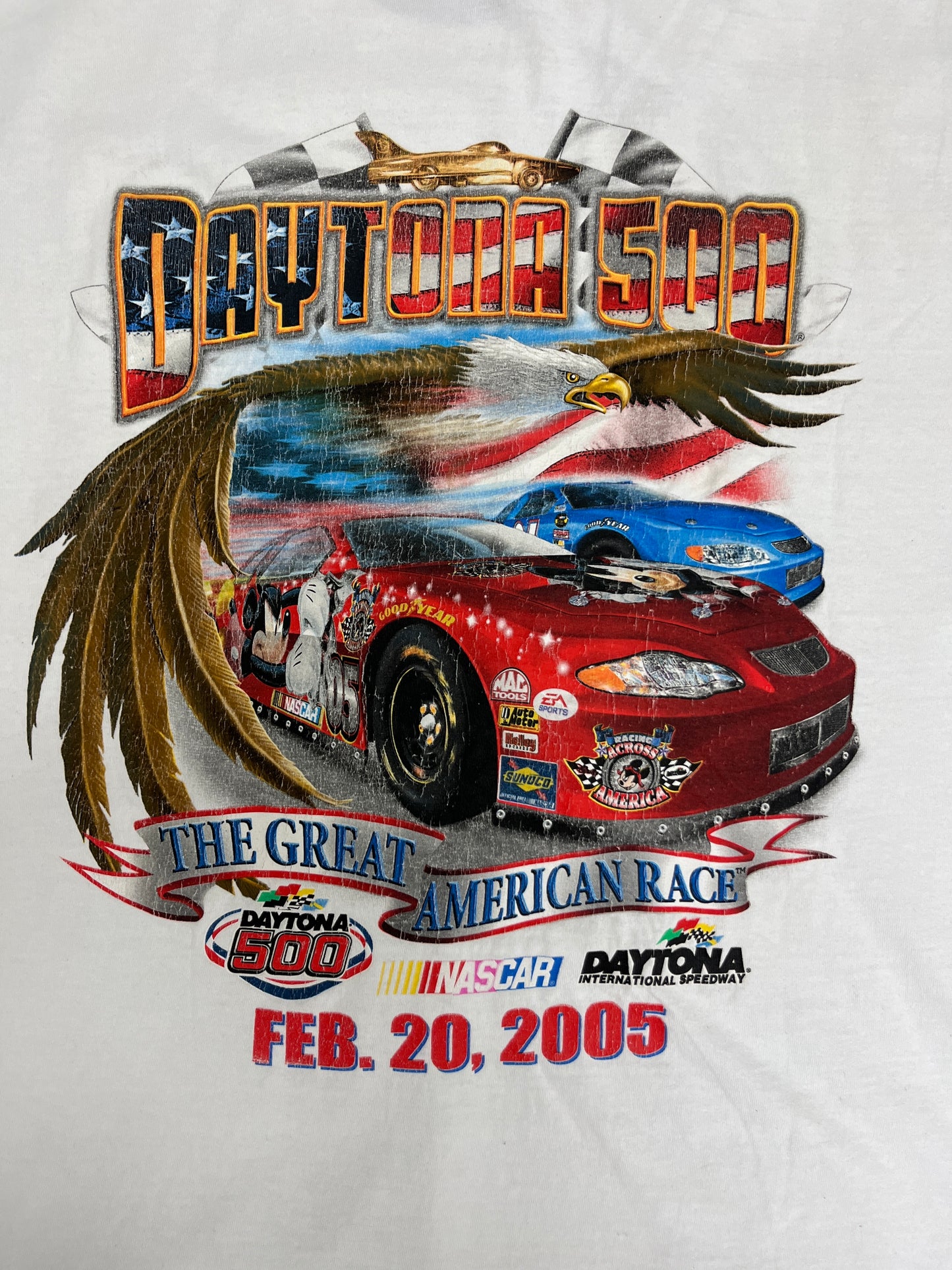 Daytona 500 The Great American Race NASCAR Racing Graphic Tee | Size XX-Large | Vintage 2000s Racing White T-Shirt | Free Shipping to USA |