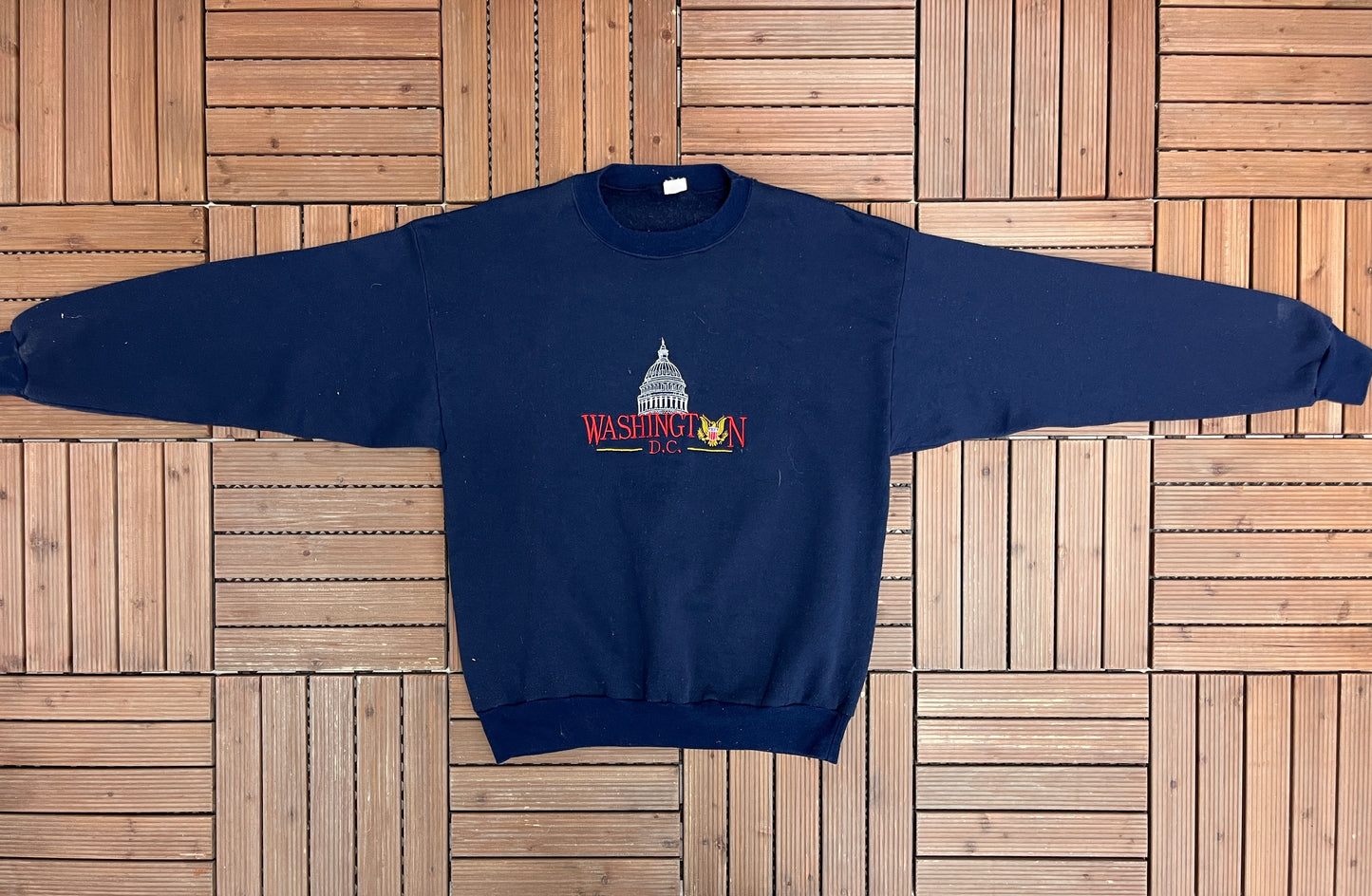 Washington, DC Embroidered Graphic Crewneck | Size X-Large | Vintage 1990s Tourist Blue Sweater |