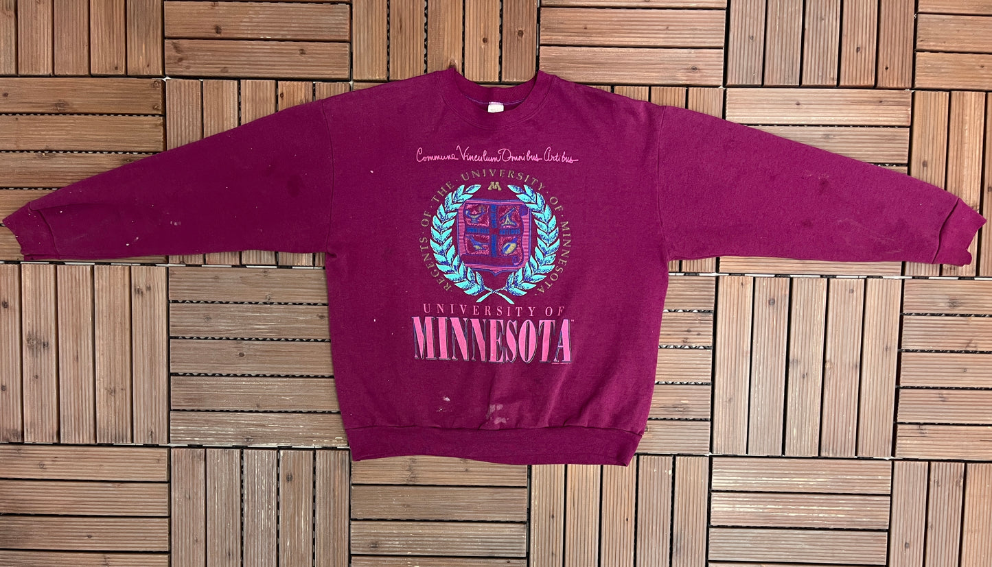 University of Minnesota Graphic Crewneck | Size X-Large | Vintage 1990s College Purple Sweater |