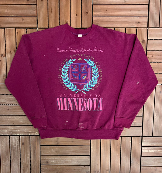 University of Minnesota Graphic Crewneck | Size X-Large | Vintage 1990s College Purple Sweater |