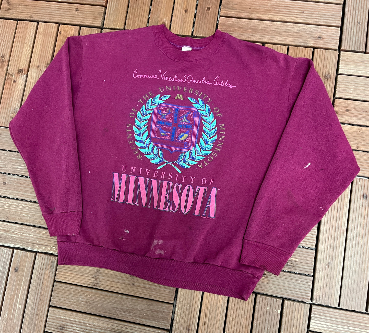 University of Minnesota Graphic Crewneck | Size X-Large | Vintage 1990s College Purple Sweater |