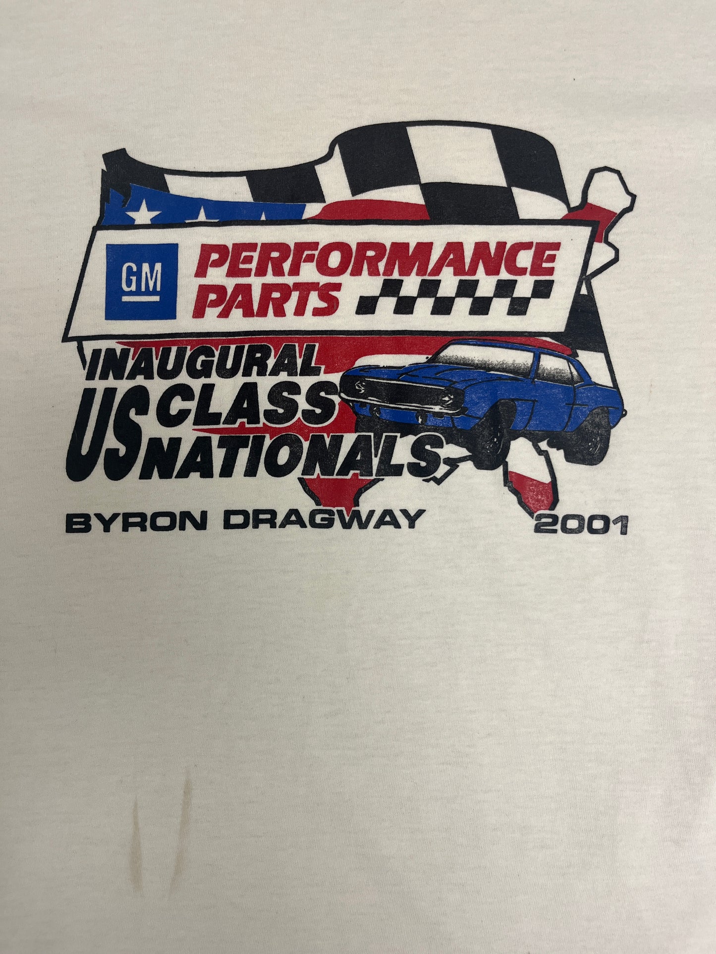 Byron Dragway US Class Nationals 2001 Graphic Tee | Size Large | Vintage 2000s NHRA Racing White T-Shirt |