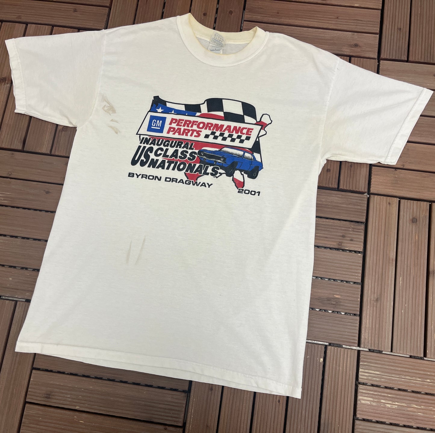 Byron Dragway US Class Nationals 2001 Graphic Tee | Size Large | Vintage 2000s NHRA Racing White T-Shirt |