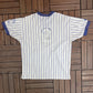 Chicago Cubs Pinstripe Graphic Tee | Size Large | Vintage 1990s MLB Baseball White T-Shirt |