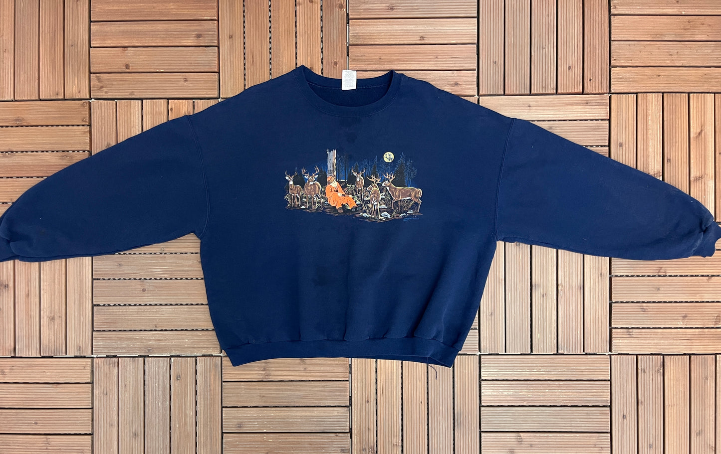 Hunting Role Reversal Graphic Crewneck | Size XX-Large | Vintage 2000s Funny Blue Sweater |