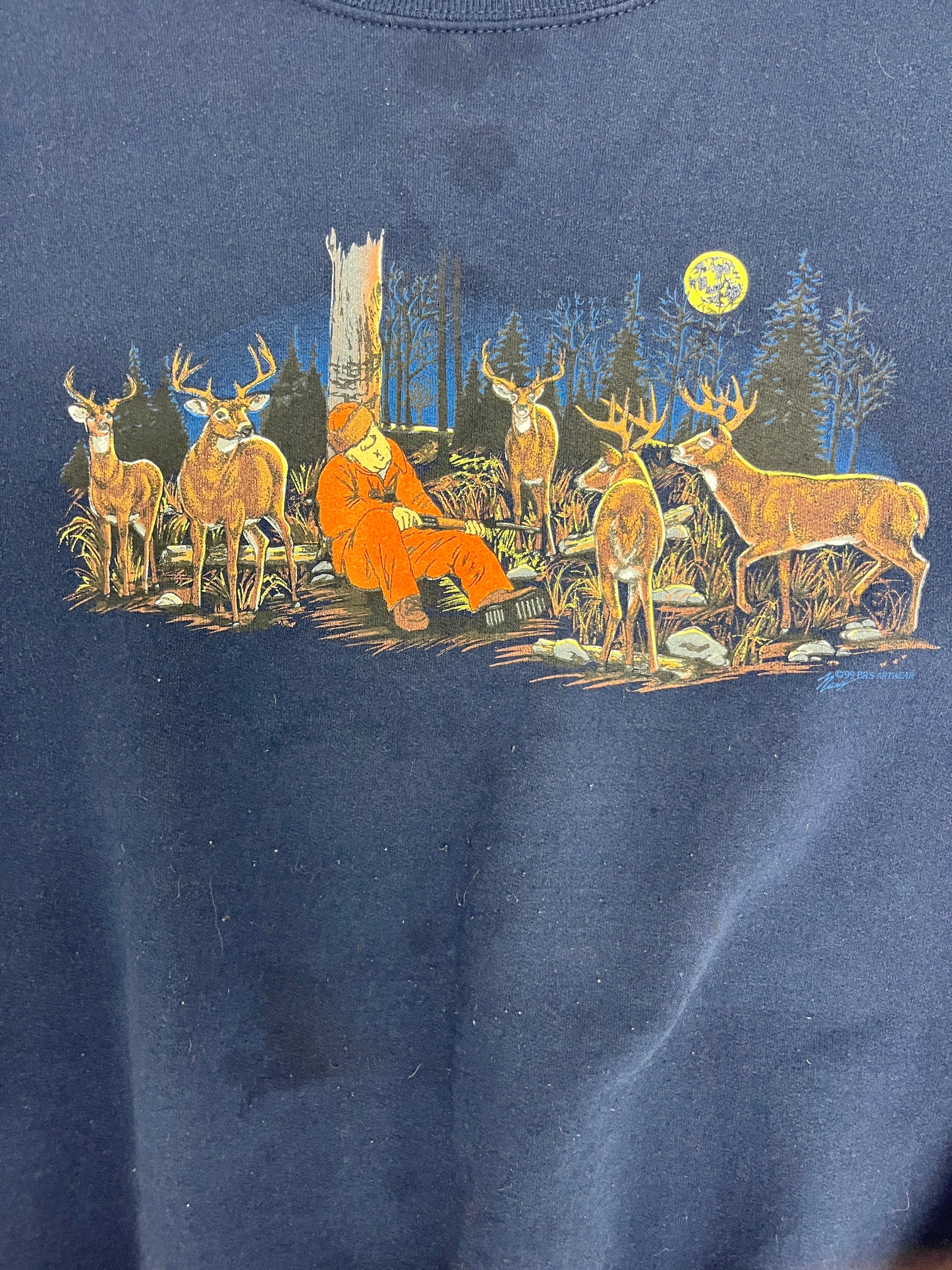 Hunting Role Reversal Graphic Crewneck | Size XX-Large | Vintage 2000s Funny Blue Sweater |