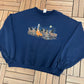 Hunting Role Reversal Graphic Crewneck | Size XX-Large | Vintage 2000s Funny Blue Sweater |