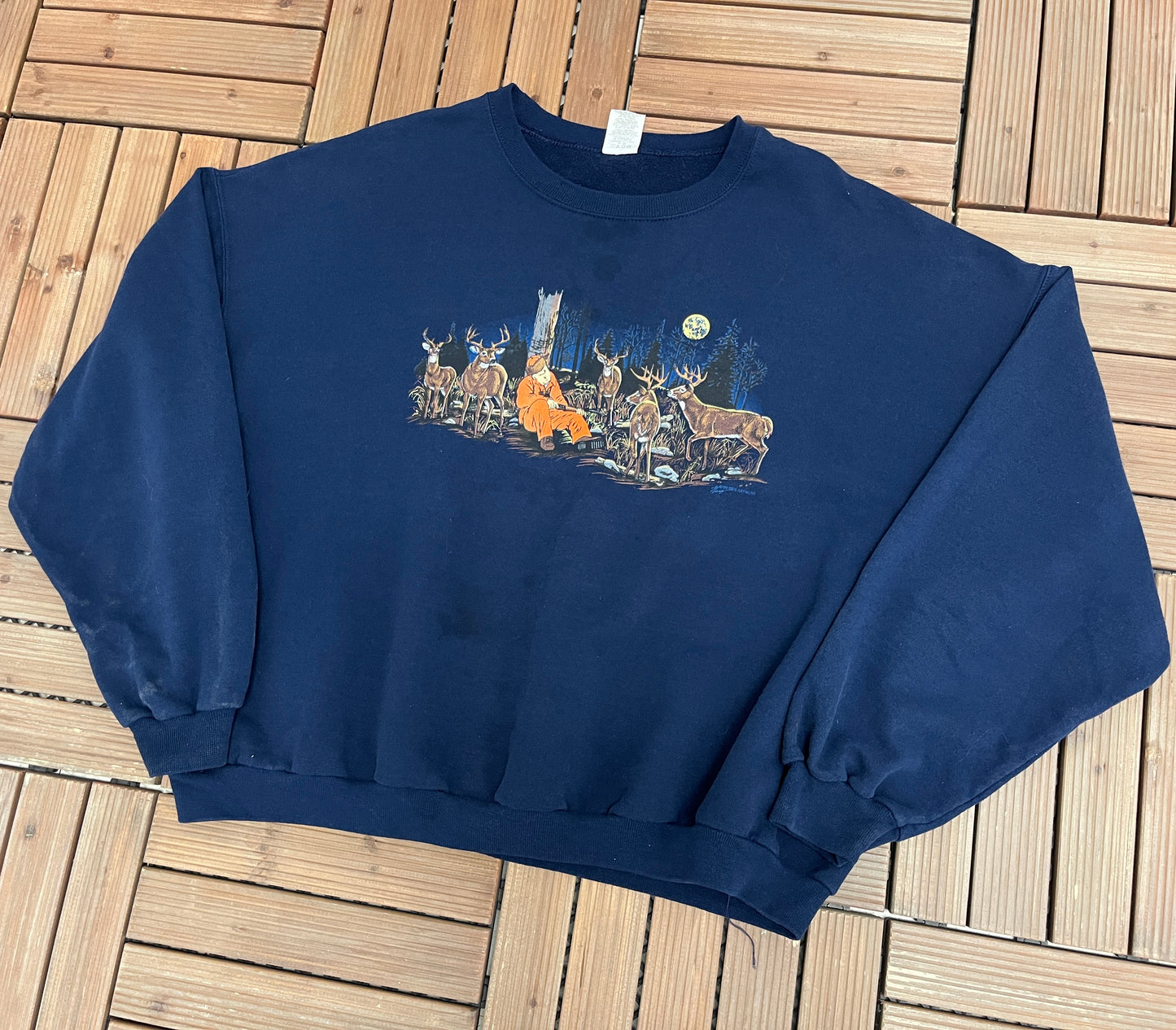 Hunting Role Reversal Graphic Crewneck | Size XX-Large | Vintage 2000s Funny Blue Sweater |