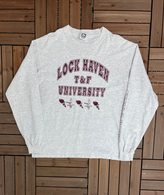 Lock Haven University Track & Field Graphic Tee | Size Large | Vintage 1990s College Sports Grey T-Shirt | Free Shipping to USA|