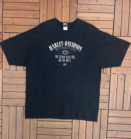 Harley Davidson Alexandria-Raymond, Minnesota Graphic Tee | Size XX-Large | Vintage 2000s Biker Motorcycle Black T-Shirt |