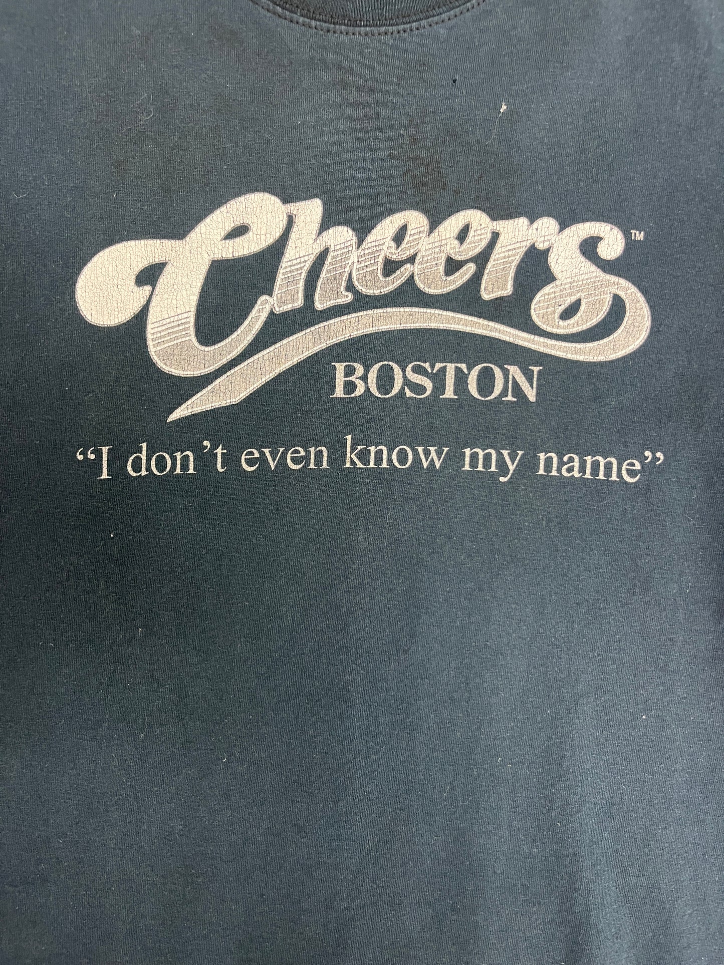 Cheers Boston I Don't Even Know My Name Graphic Tee | Size Medium | Vintage 2000s Television Series Black T-Shirt |