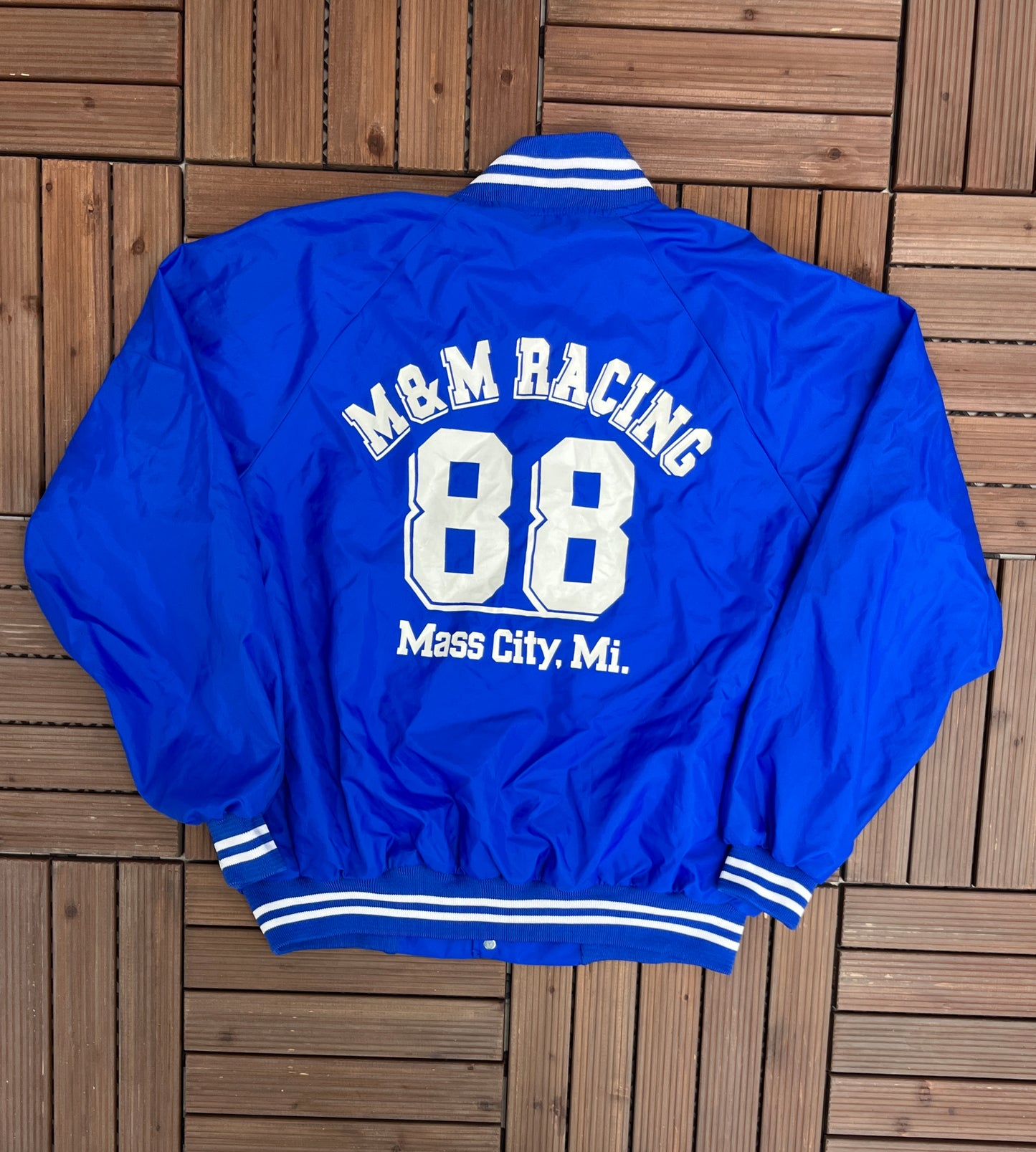 M&M Racing JIm Varsity Jacket | Size X-Large | Vintage 1990s Varsity Bomber Blue Jacket | Made in USA | Free Shipping to USA |