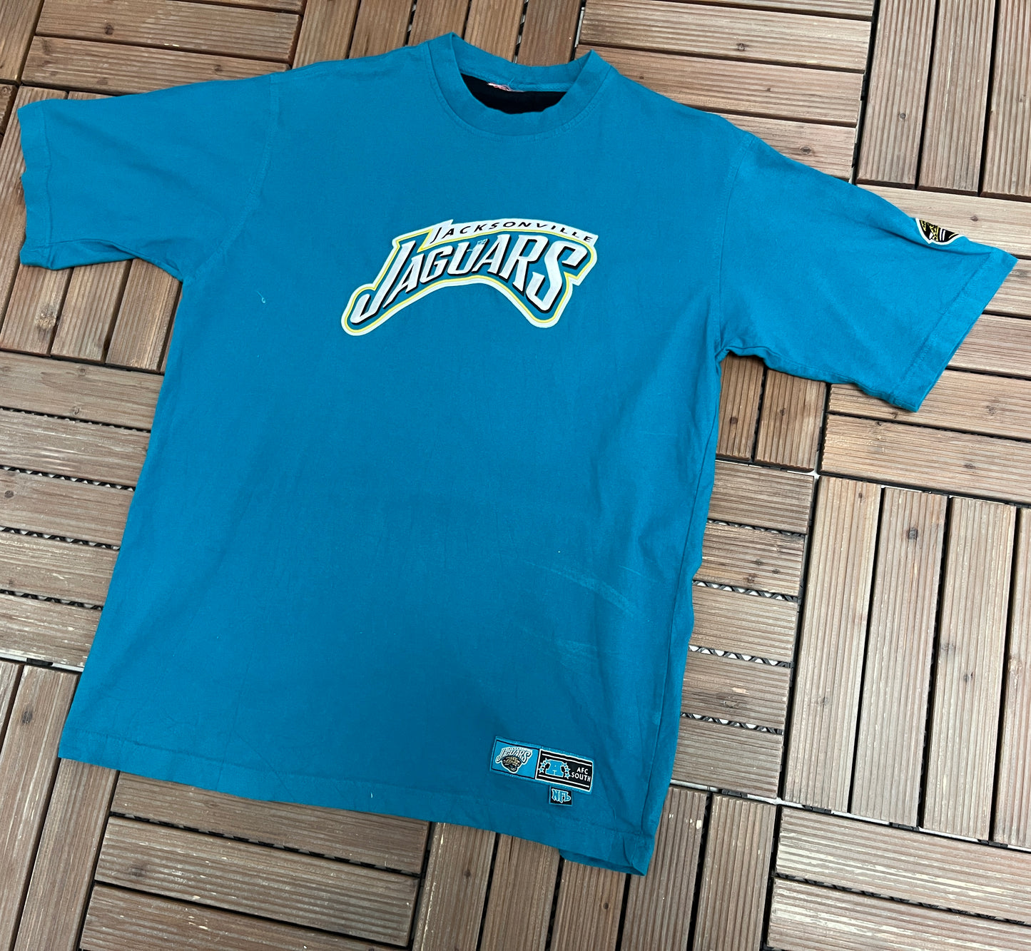 Jacksonville Jaguars Stitched Graphic Tee | Size X-Large | Vintage 2000s NFL Football Teal T-Shirt |