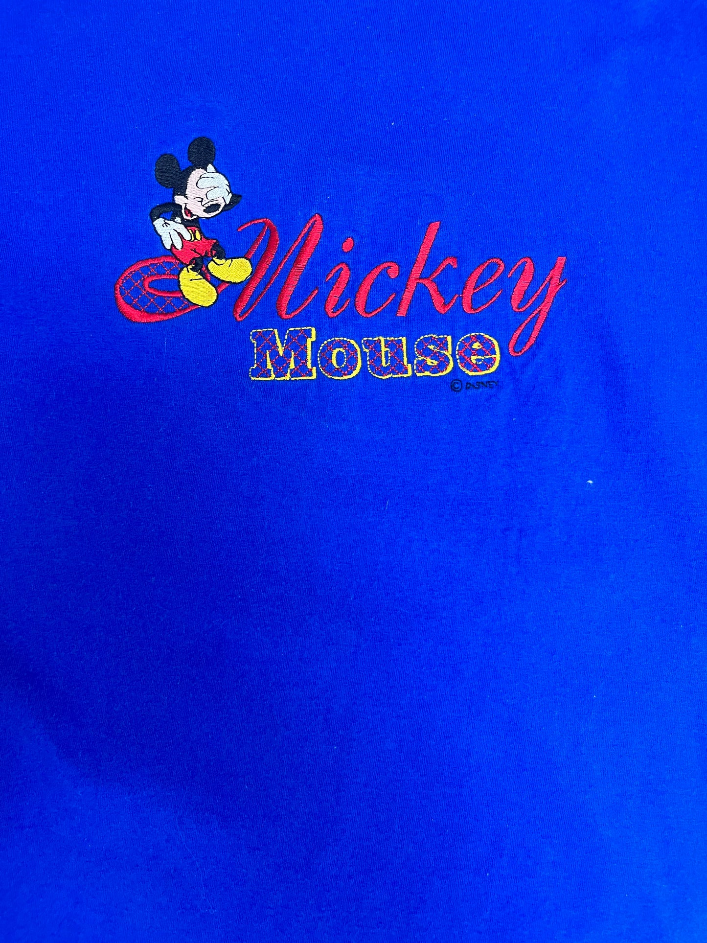 Mickey Mouse Embroidered Graphic Tee | Size Large | Vintage 1990s Disney Cartoon Promotional Blue T-Shirt | Free Shipping to USA |