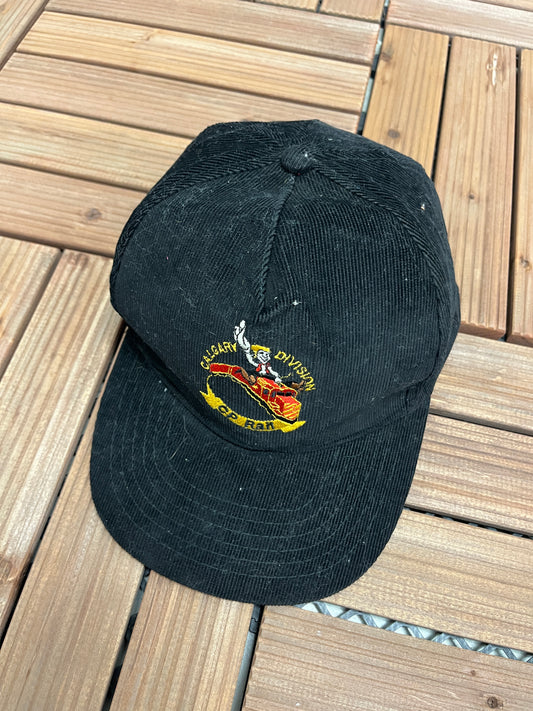 Canadian Pacific Rail Calgary Embroidered Corduroy Hat | Snap Back | Vintage 1990s Promotional Black Cap | Free Shipping to USA|