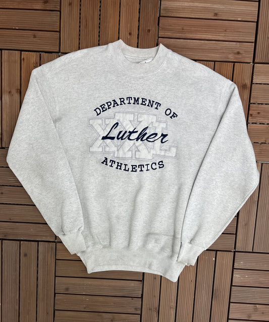 Department of Luther Athletics Graphic Crewneck | Size Large | Vintage 1990s College Sports Grey Sweater | Free Shipping to USA |