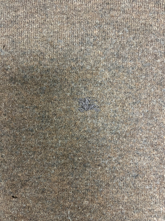 Burberry London Embroidered Graphic Sweater | Size 9 | Vintage 2000s Designer Branded Lambswool Brown Sweater |