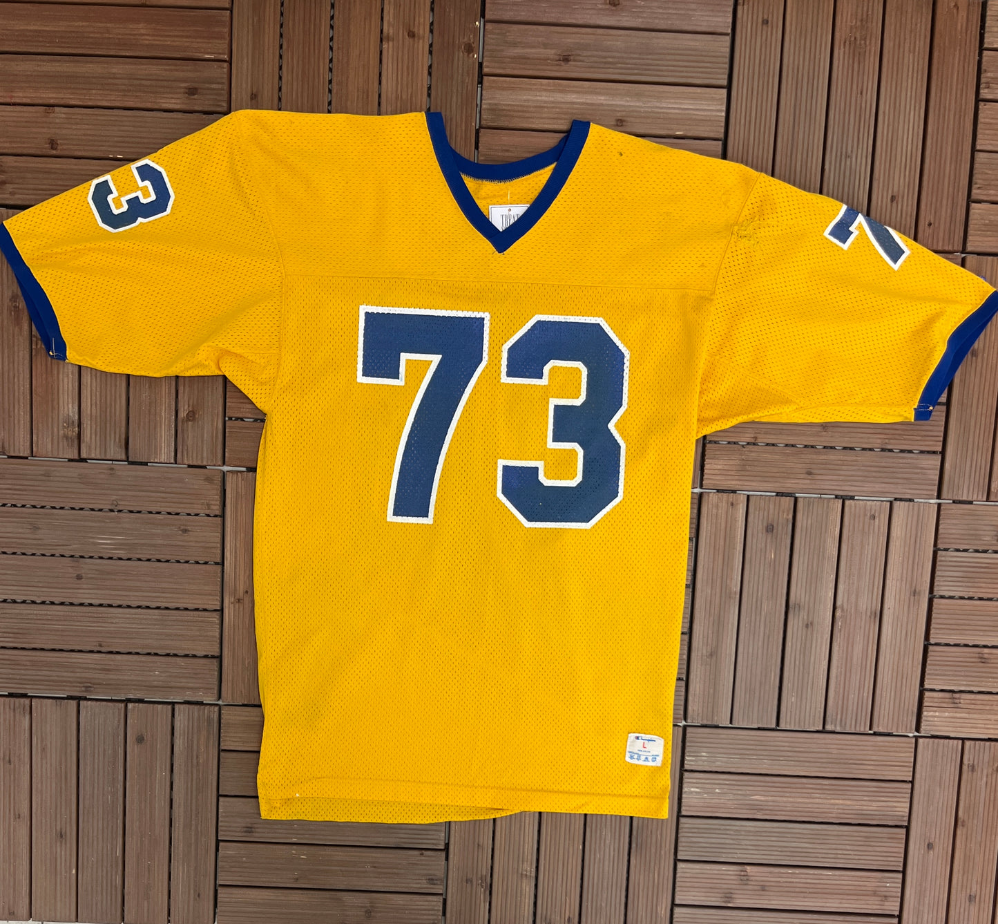 Champion Yellow & Blue Football Jersey | Size Large | Vintage 1990s Champion Yellow Football Jersey | Made in USA | Free Shipping To USA |