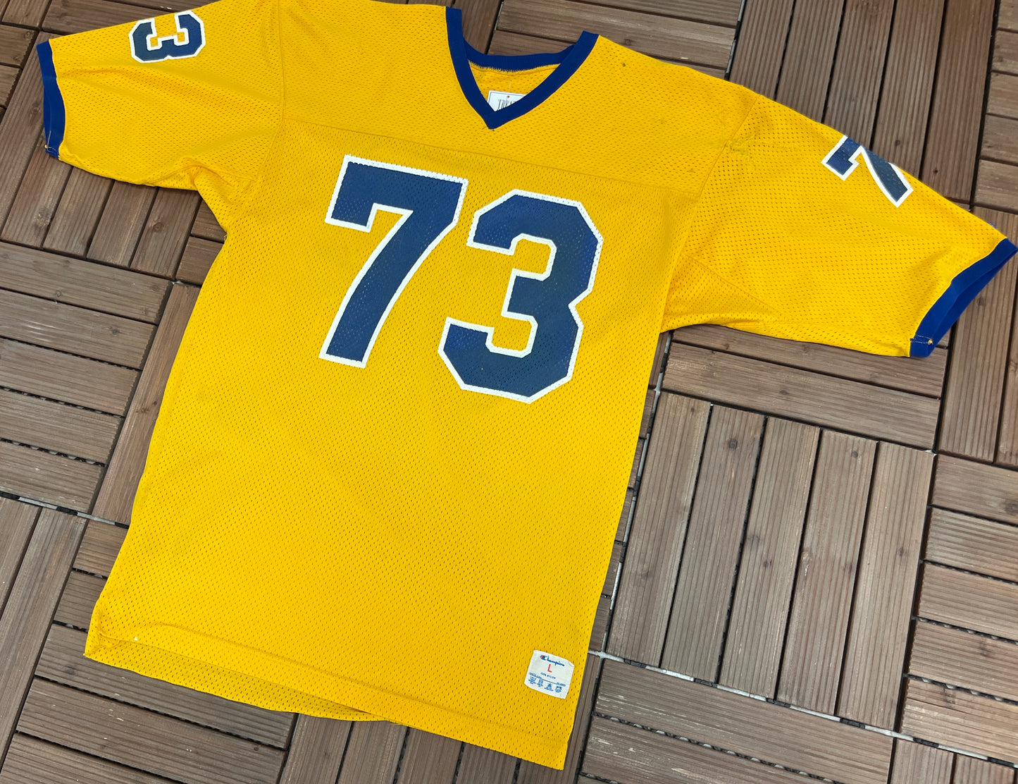 Champion Yellow & Blue Football Jersey | Size Large | Vintage 1990s Champion Yellow Football Jersey | Made in USA | Free Shipping To USA |