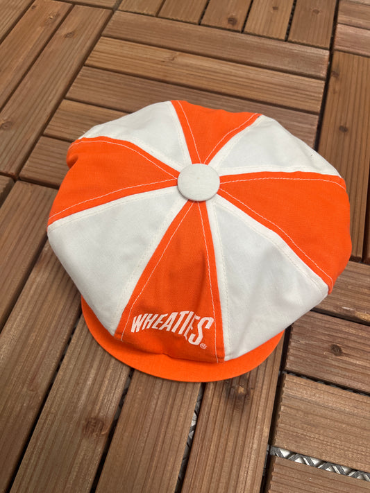 Wheaties Graphic Newsboy Hat | Snap Back | Vintage 1990s Promotional Orange & White Cap |