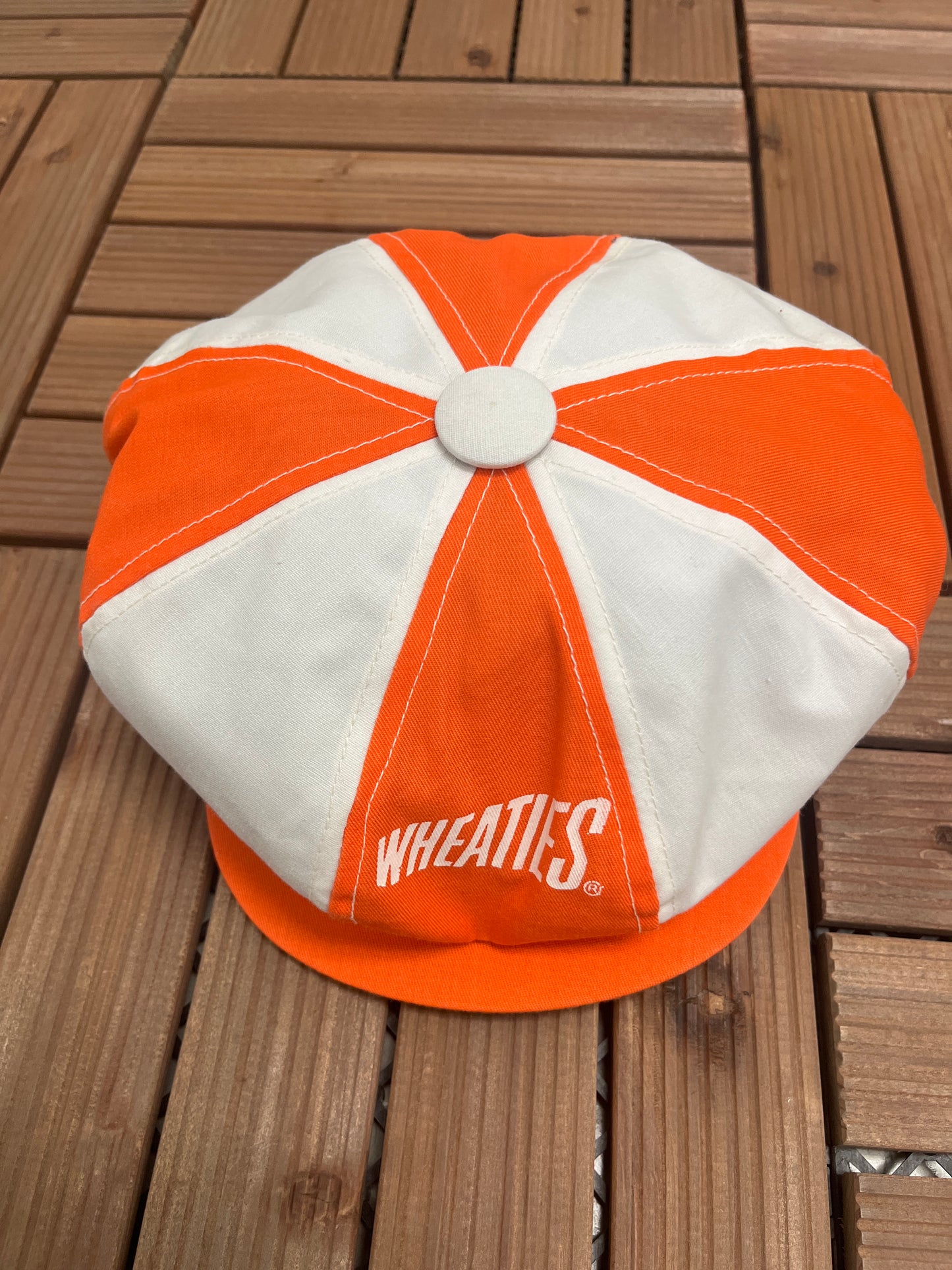 Wheaties Graphic Newsboy Hat | Snap Back | Vintage 1990s Promotional Orange & White Cap |