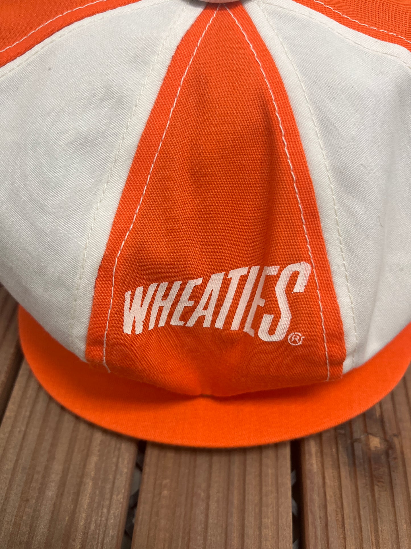 Wheaties Graphic Newsboy Hat | Snap Back | Vintage 1990s Promotional Orange & White Cap |