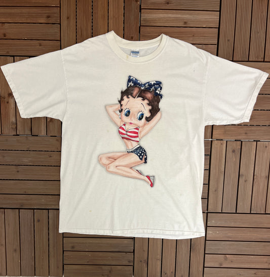 Betty Boop American Stars Graphic Tee | Size X-Large | Vintage 2000s Animated Television Series White T-Shirt | Free Shipping to USA |