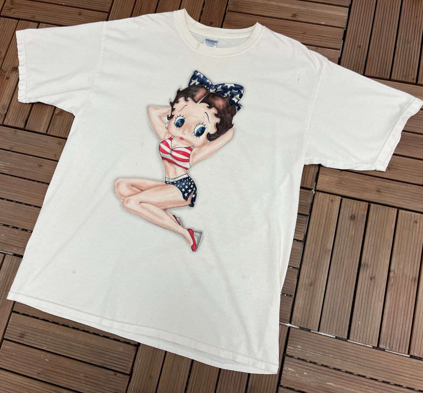 Betty Boop American Stars Graphic Tee | Size X-Large | Vintage 2000s Animated Television Series White T-Shirt | Free Shipping to USA |