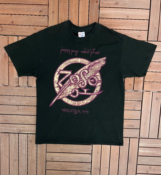 Jimmy Page & Robert Plant Zoso World Tour 1995 Graphic Tee | Size X-Large | Vintage 1990s Rock Band Black T-Shirt |