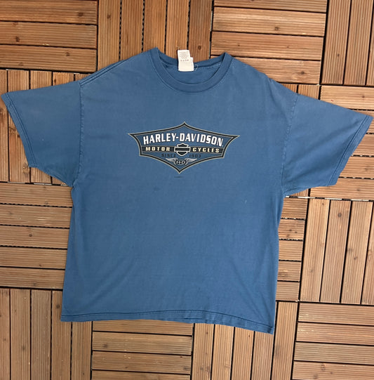 Harley Davidson Boston, Massachusetts Graphic Tee | Size XX-Large | Vintage 2000s Biker Motorcycle Blue T-Shirt | Free Shipping to USA |