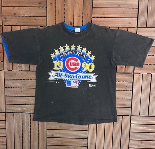 Chicago All-Star Game 1990 Graphic Tee | Size X-Large | Vintage 1990s MLB Baseball Faded Black T-Shirt |