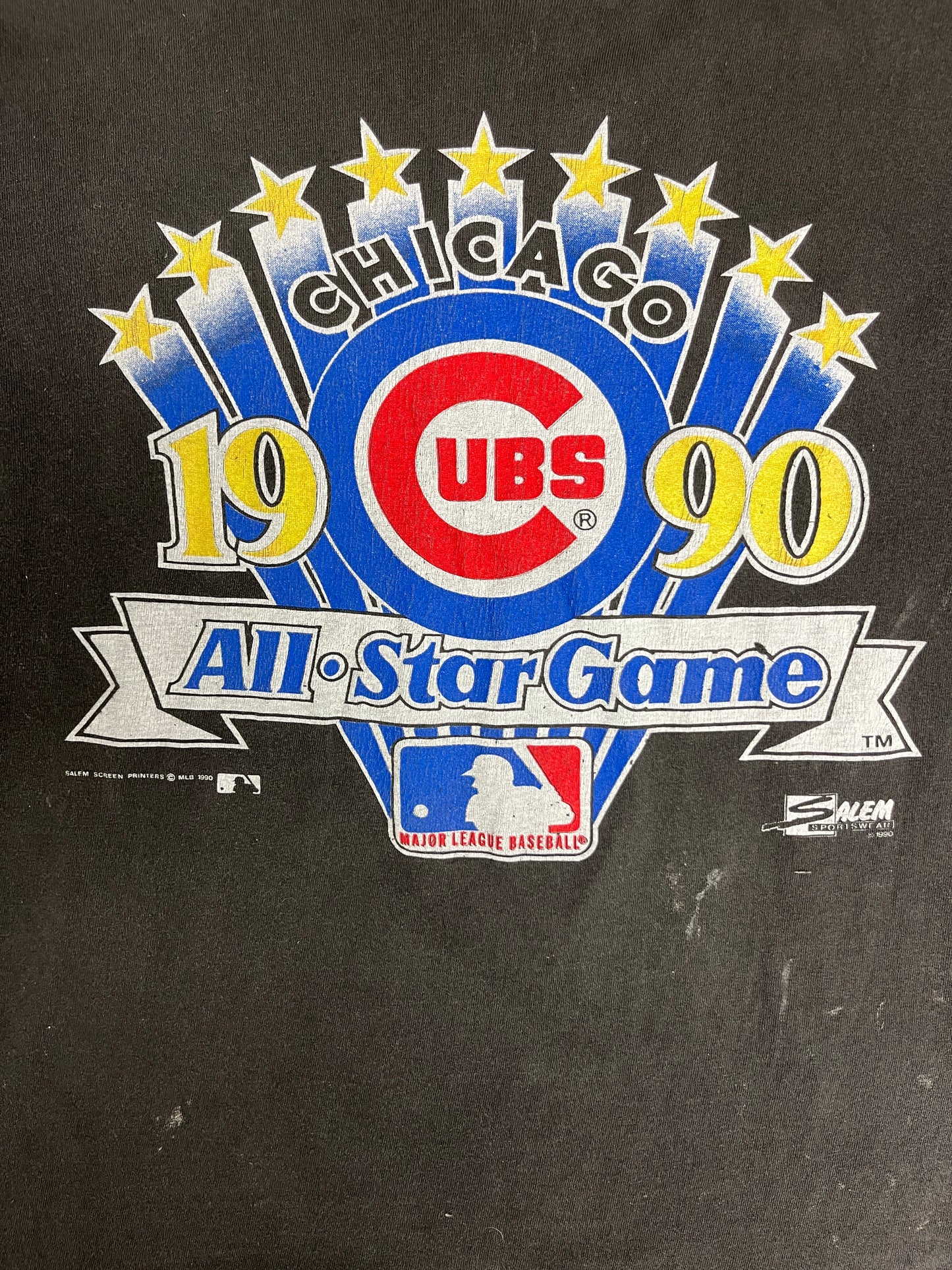 Chicago All-Star Game 1990 Graphic Tee | Size X-Large | Vintage 1990s MLB Baseball Faded Black T-Shirt |