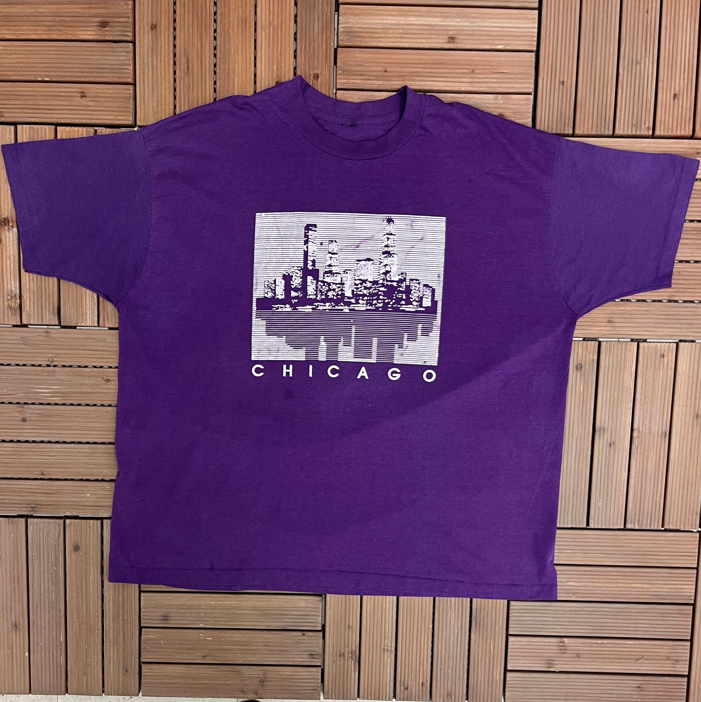 Chicago Skyline Graphic Tee | Size XXX-Large | Vintage 1990s Single Stitch Promotional Tourist Purple T-Shirt | Free Shipping to USA |