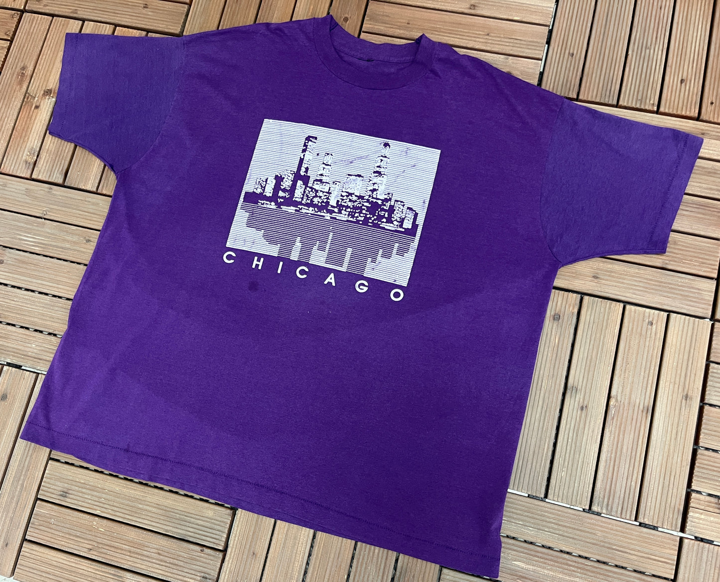 Chicago Skyline Graphic Tee | Size XXX-Large | Vintage 1990s Single Stitch Promotional Tourist Purple T-Shirt | Free Shipping to USA |