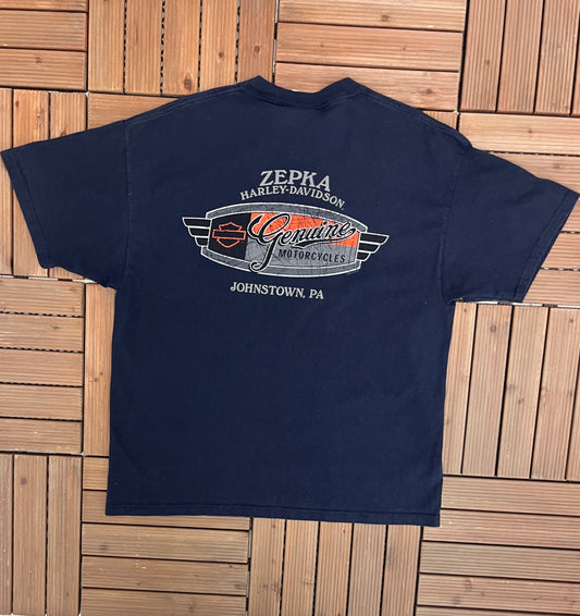 Harley Davidson Johnstown, Pennsylvania Graphic Tee | Size X-Large | Vintage 2000s Biker Blue T-Shirt | Free Shipping to USA |